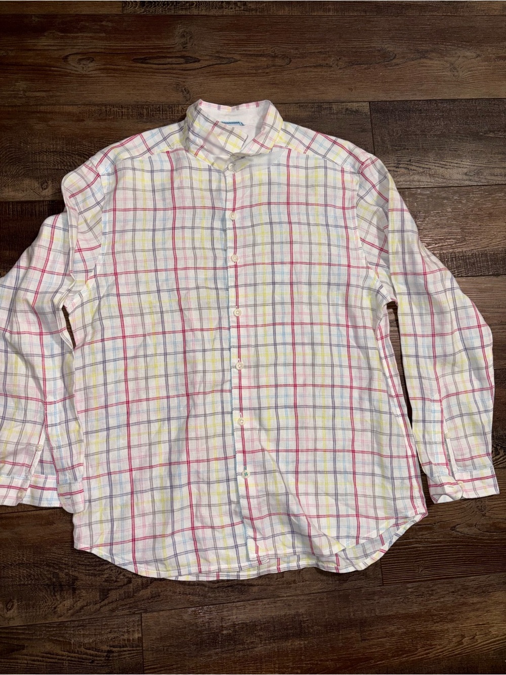 Tommy Bahama Mens XL Linen Plaid Button Up Shirt Long Sleeve Beach Resort